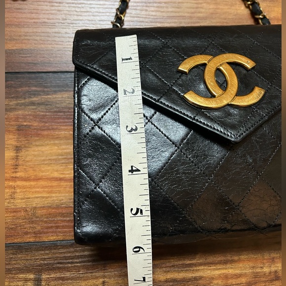 Vintage Chanel Shoulder Envelope Crossbody Bag Matelasse Black Lamb Skin - Picture 14 of 15